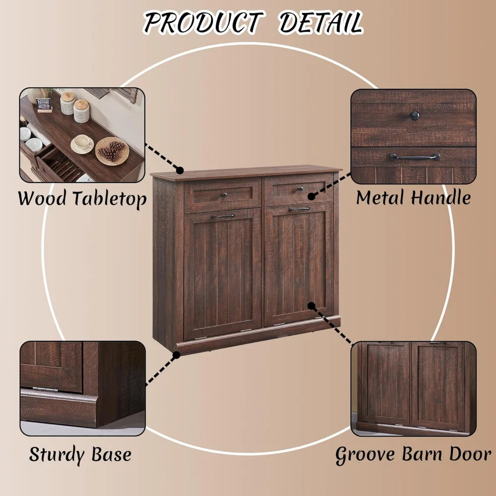 Double Tilt Out Laundry Hamper Cabinet With Drawer