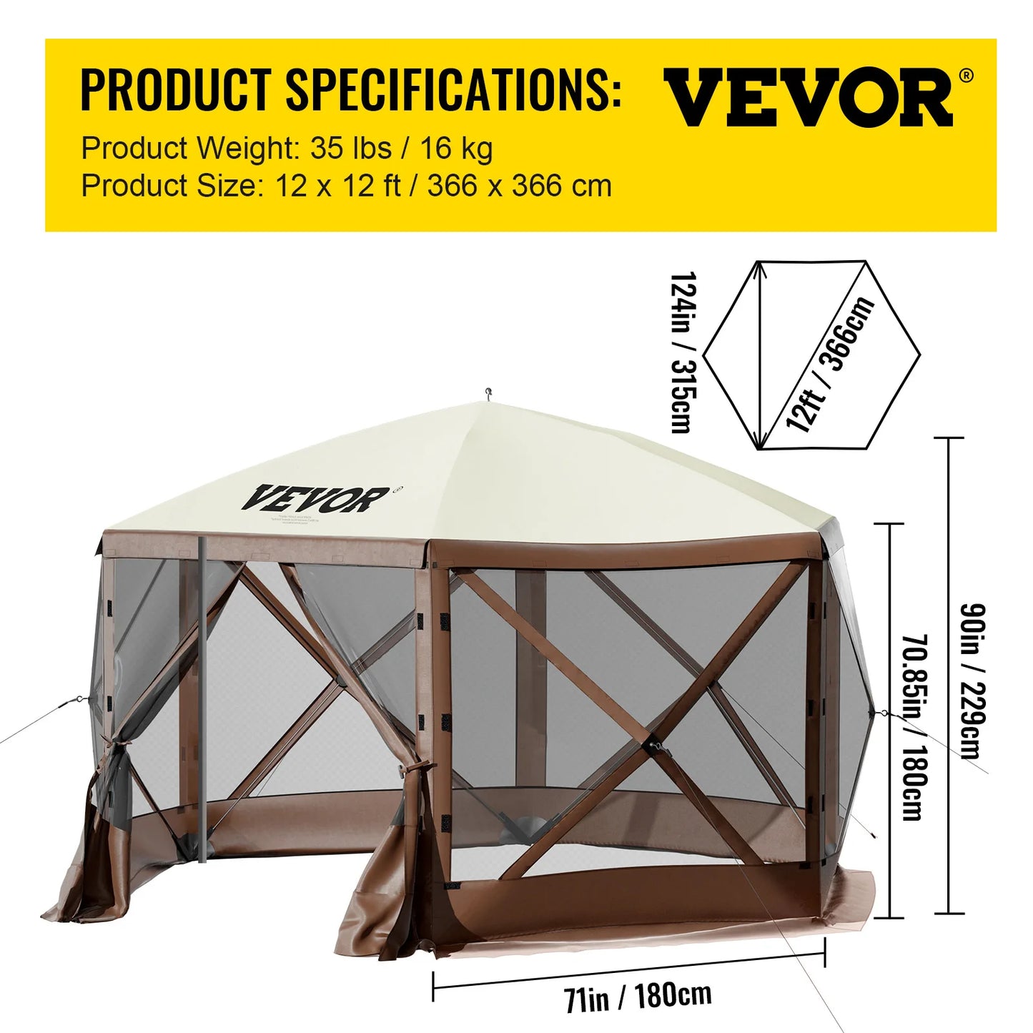 SucceBuy Spacious Pop Up Camping Gazebo Shelter 12x12