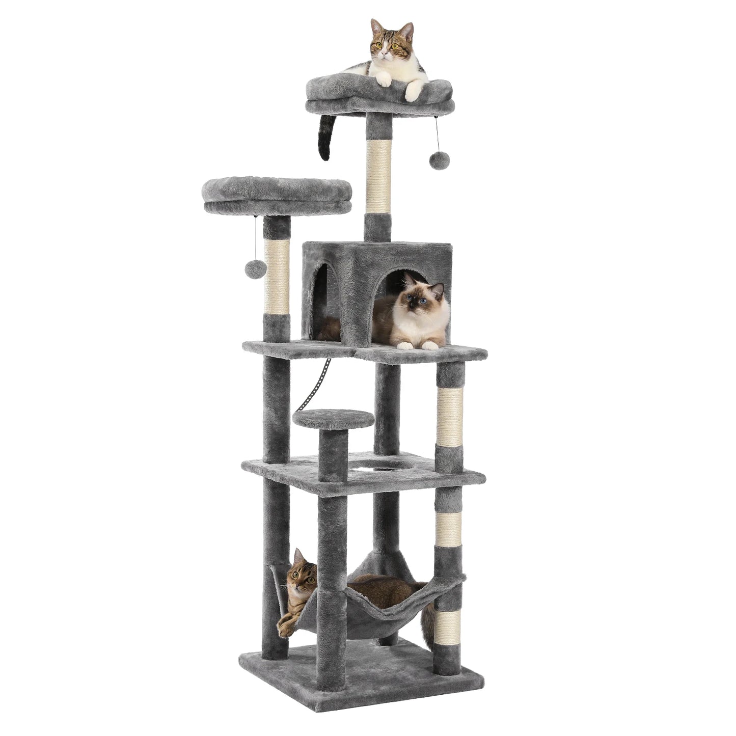 Large Cat Tree with Plush Condo and Scratching Posts