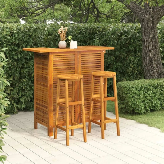 Natural Acacia Wood Garden Bar Set 3 Piece Outdoor Durable