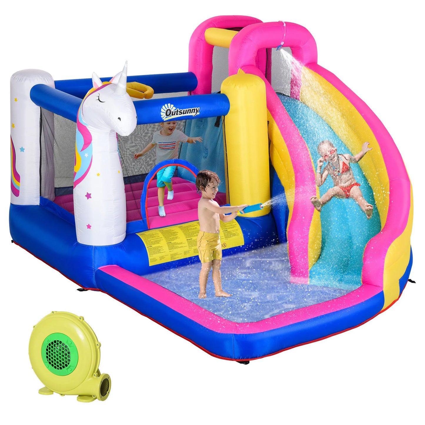 Unicorn Inflatable Bounce House with Water Slide Fun for Kids