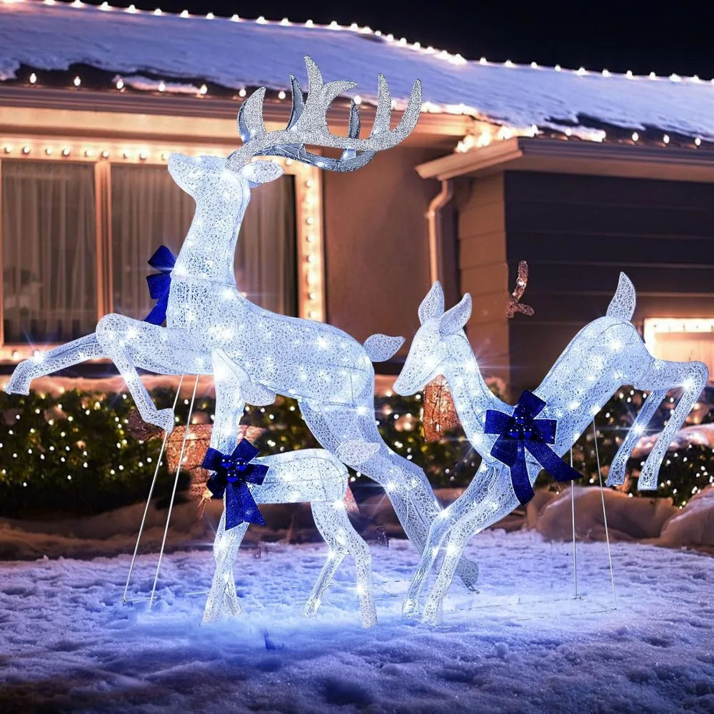 Lighted Christmas Reindeer Set 3 Pieces Bright White Lights