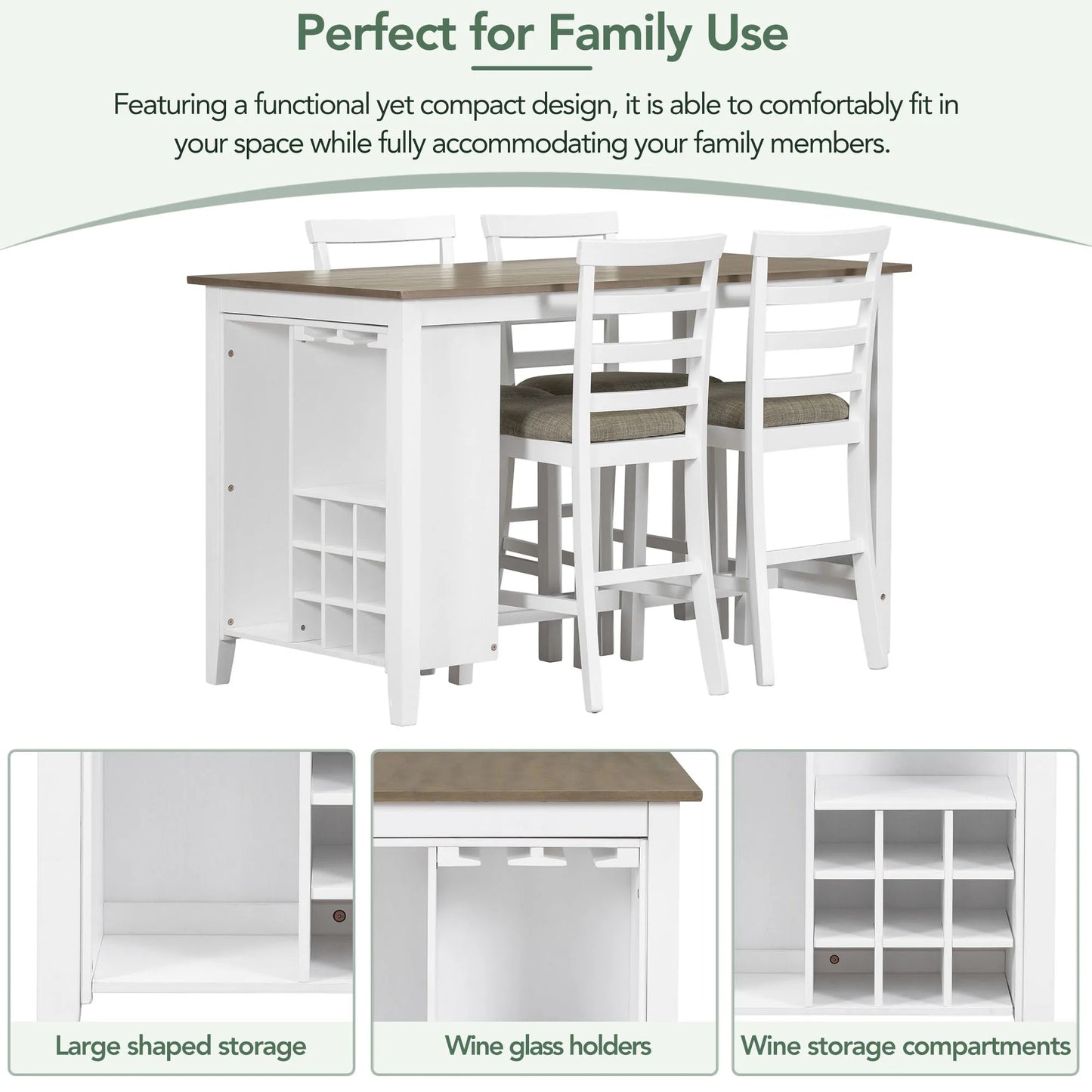 Rustic 5-Piece Dining Table Set With Wine Compartment