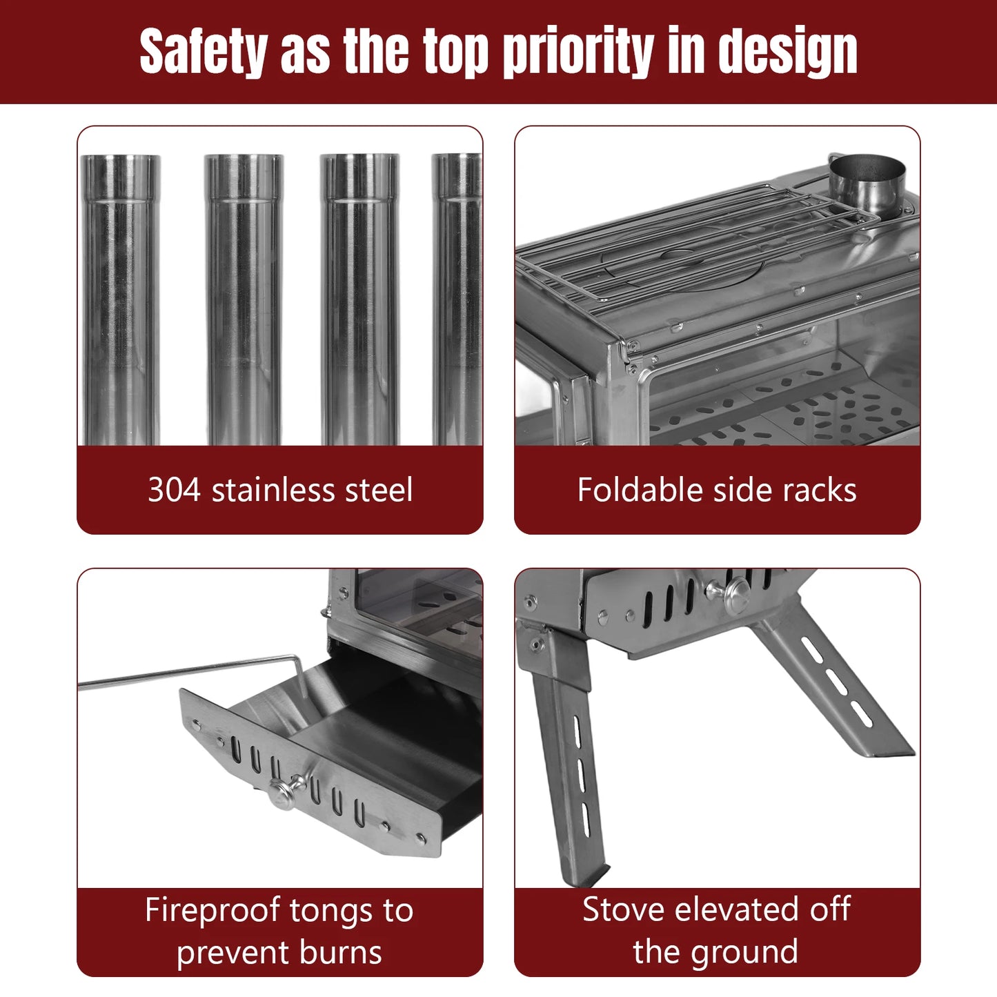Portable Tent Stove Wood Burning Rustproof With Chimney