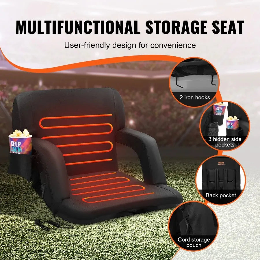 Double Heated Stadium Seat With Back Support Folding Chair