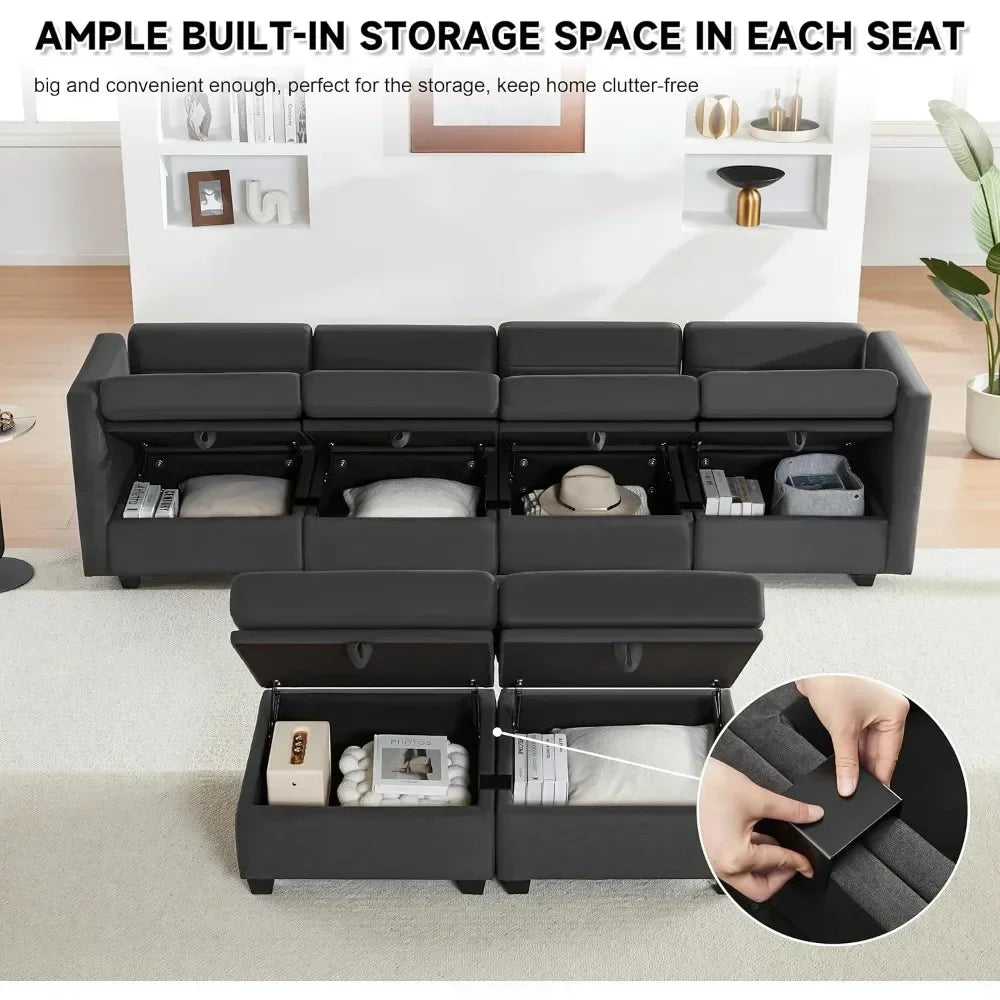 Modular Sectional Sofa With Storage And Ottomans U Shaped