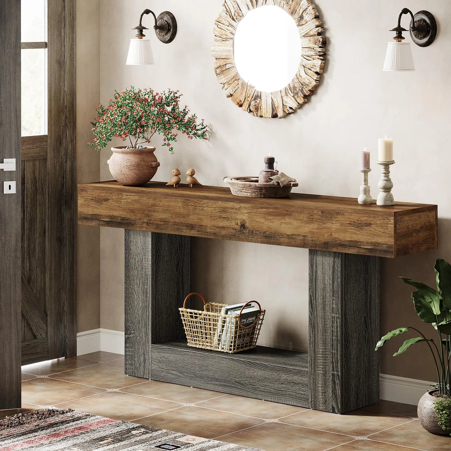 Farmhouse Console Table 63 Inch With Sturdy U Shaped Base