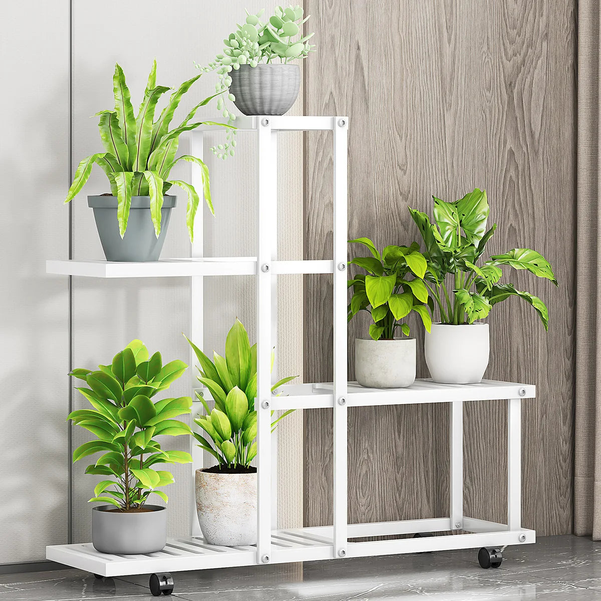 Wrought Iron Plant Stand With Wheels Planter Rack Organizer