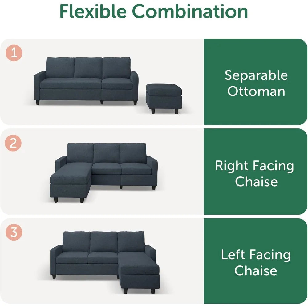 Blue L Shaped Convertible Sofa With Reversible Chaise