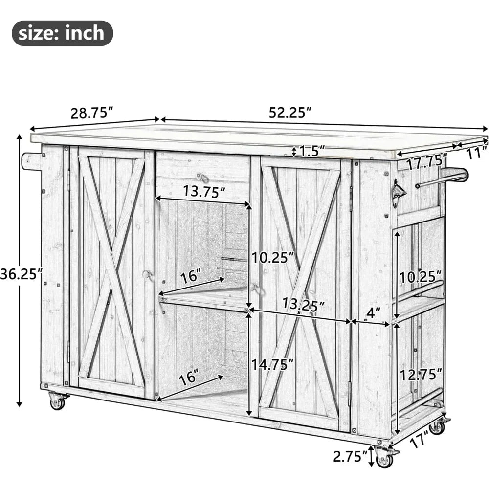 Outdoor Farmhouse Kitchen Island with Durable Stainless Steel Top