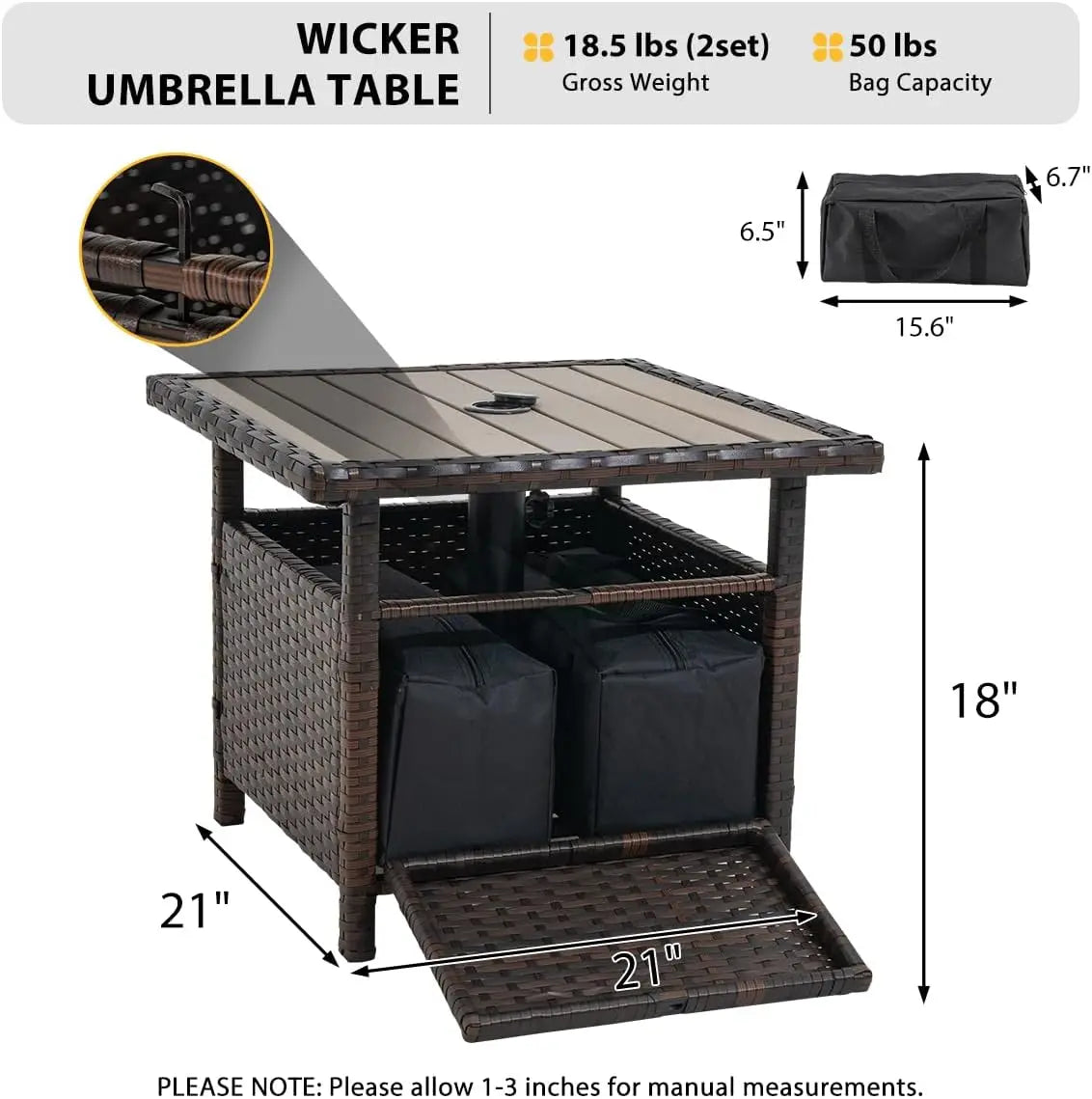 All Weather Wicker Umbrella Stand With Dual Weight Bags
