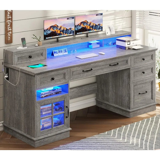 Executive Desk With Charging Station And LED Lights