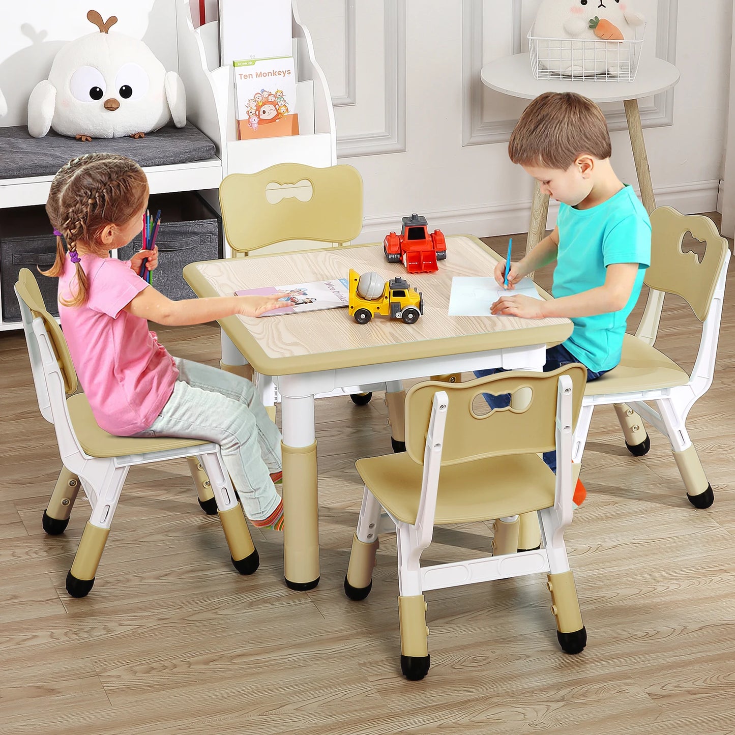 Height Adjustable Kids Table and Chairs for Ages 3 8