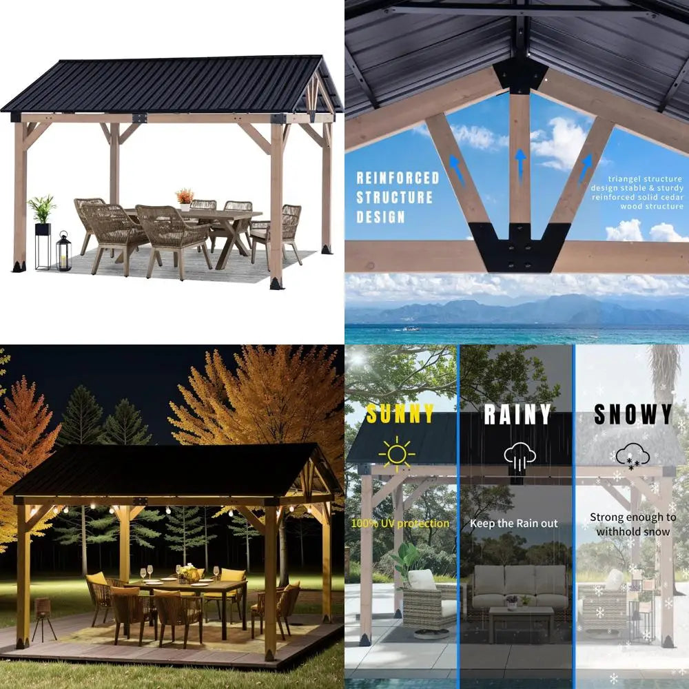 Natural Cedar Frame Hardtop Gazebo With Steel Roof Outdoors