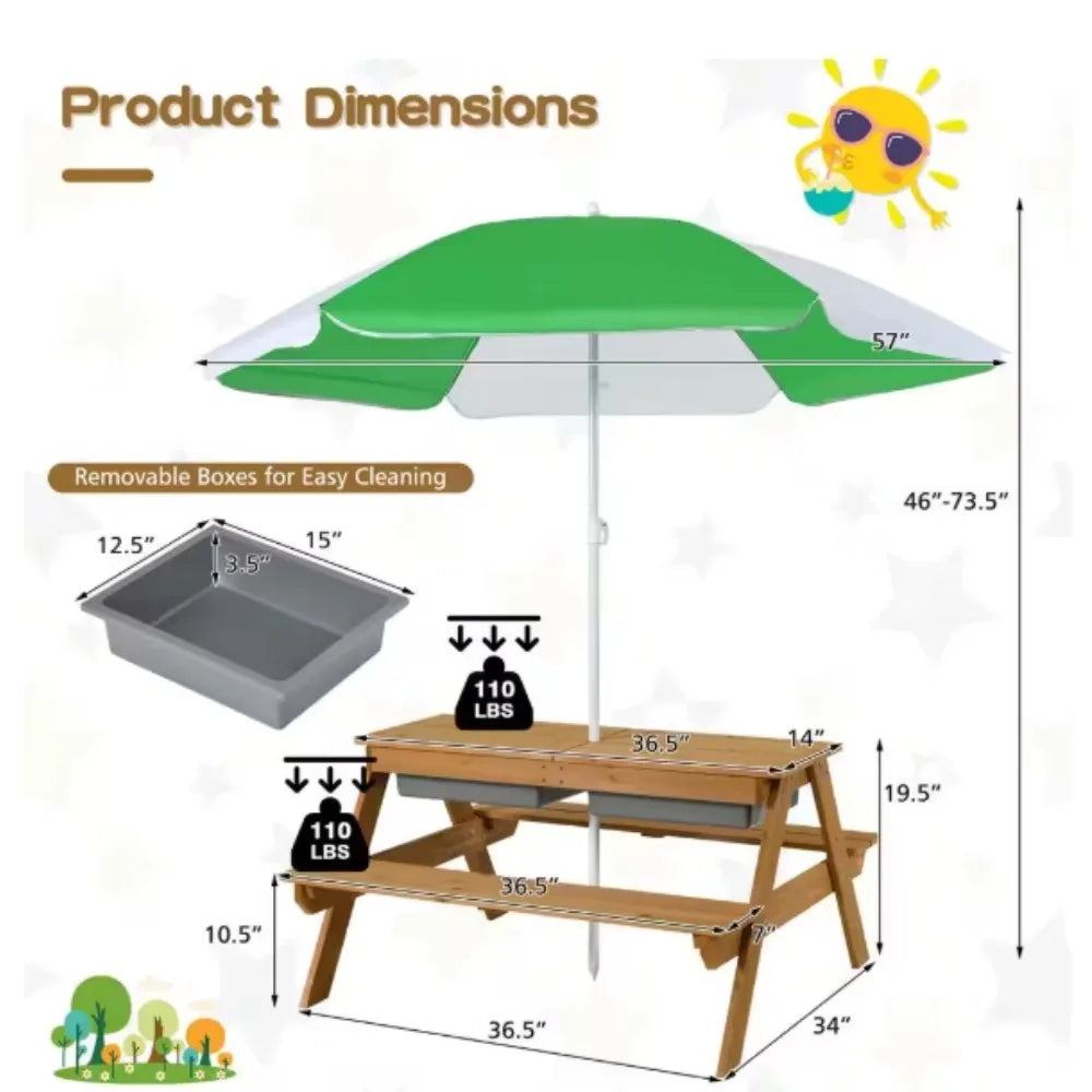 3-in-1 Kids Wood Picnic Table for Outdoor Fun