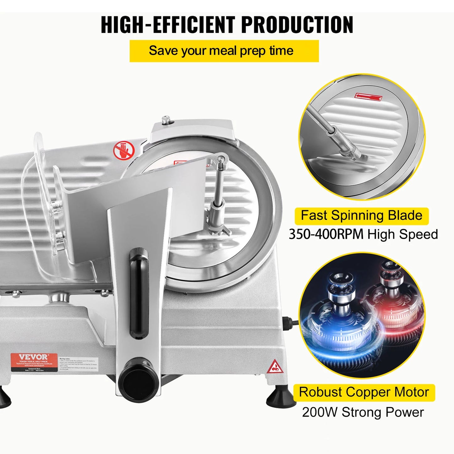 VEVOR 8 Inch Meat Slicer with Adjustable Thickness for Home and Commercial Use