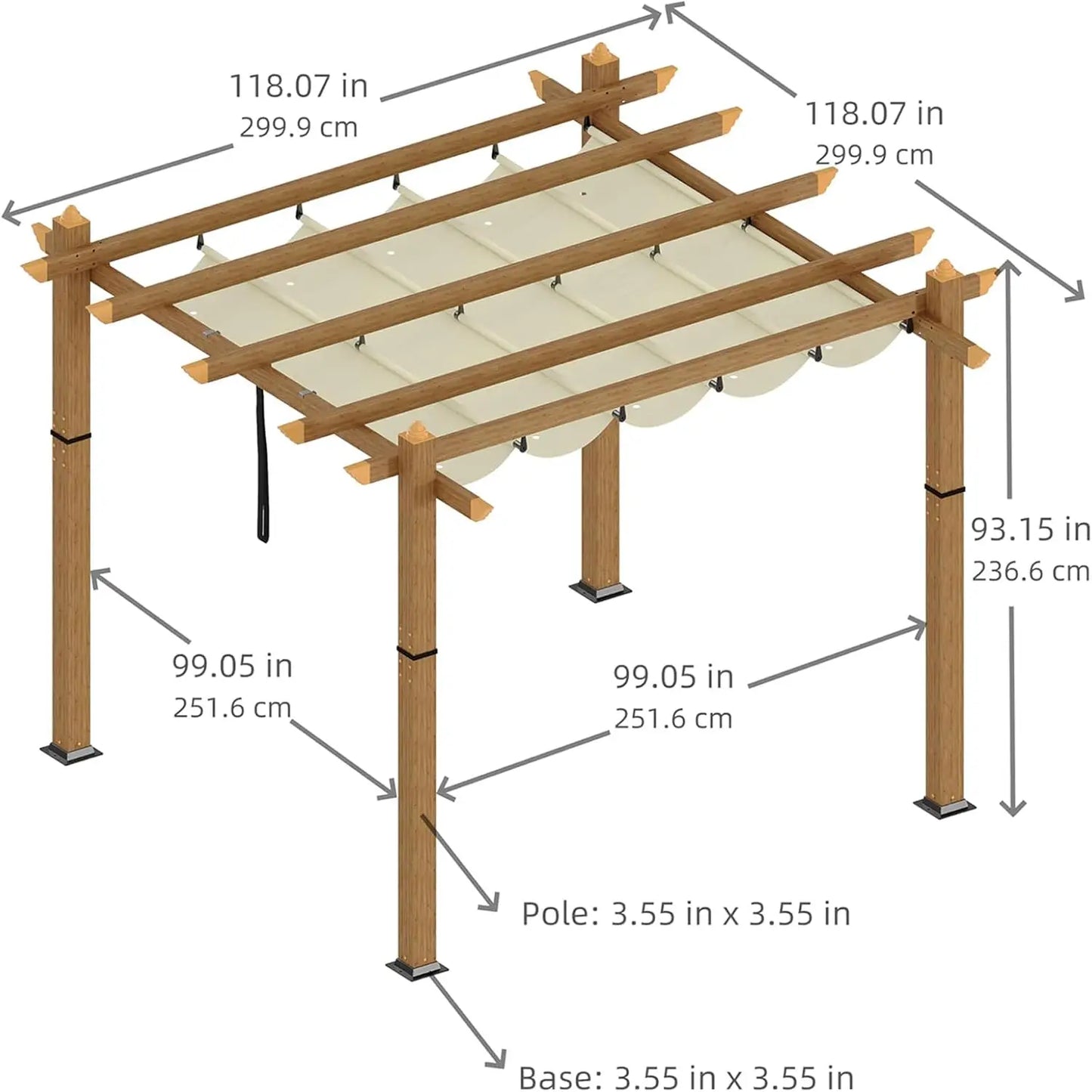 Outdoor Aluminum Pergola With Retractable Sun Shade Canopy