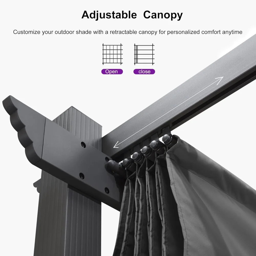 Outdoor Retractable Pergola With Versatile Sun Shade Canopy