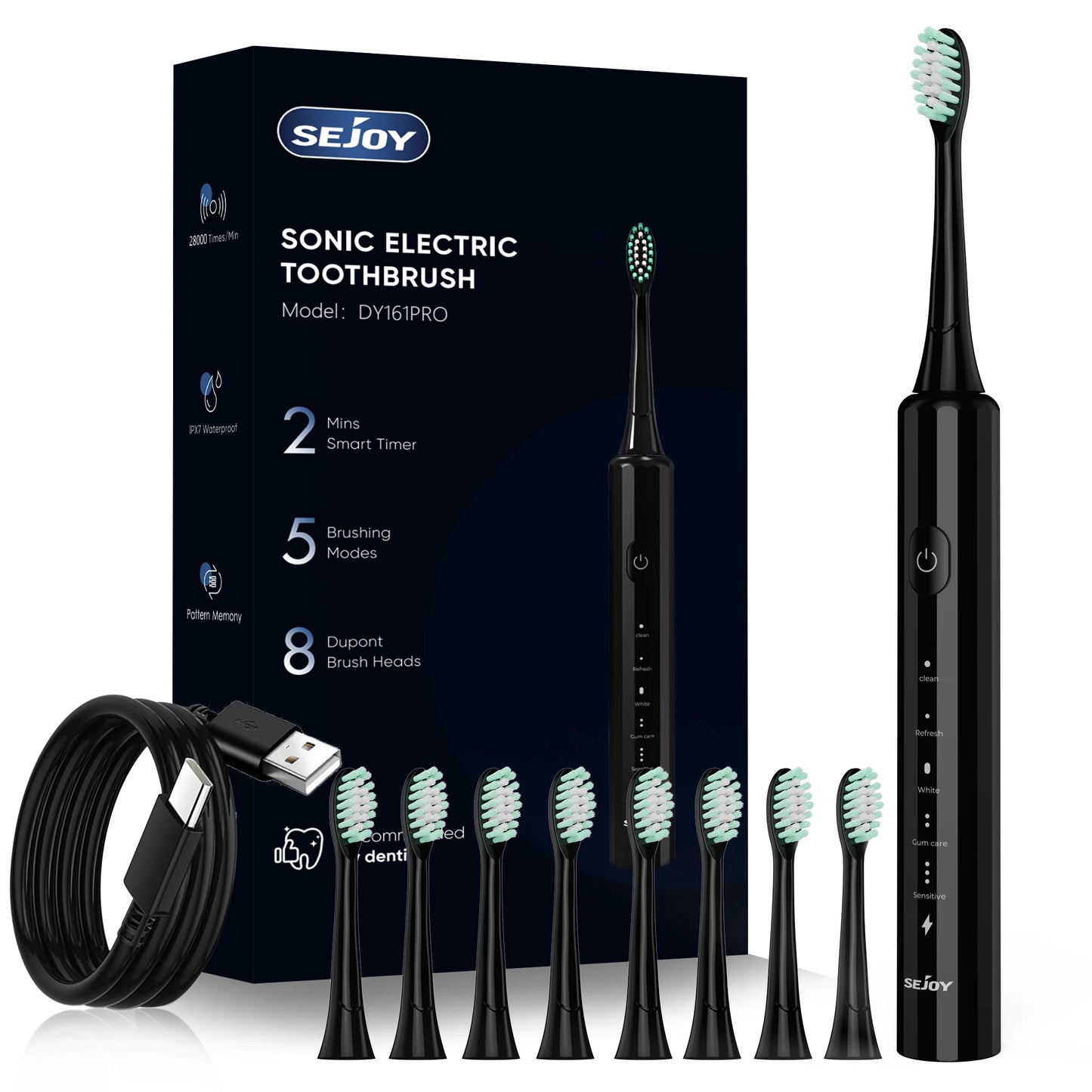 Electric Toothbrush With Smart Modes And 8 Replacement Heads