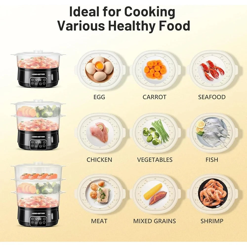 Electric Food Steamer 3 Tier BPA Free Digital Timer