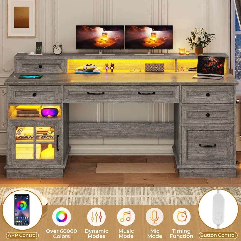 Executive Desk With Charging Station And LED Lights