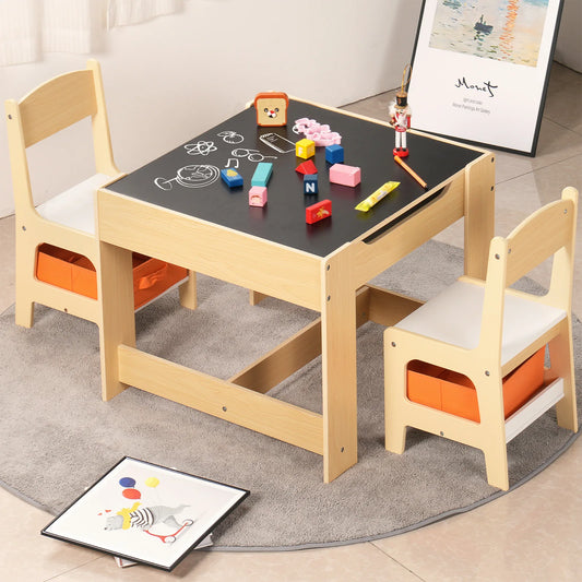 Natural Wood Children's Play Table and Chair Set for Safe Fun