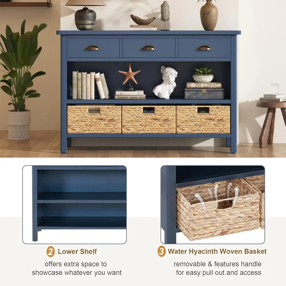 Rustic Farmhouse 47 Inch Console Table With Storage