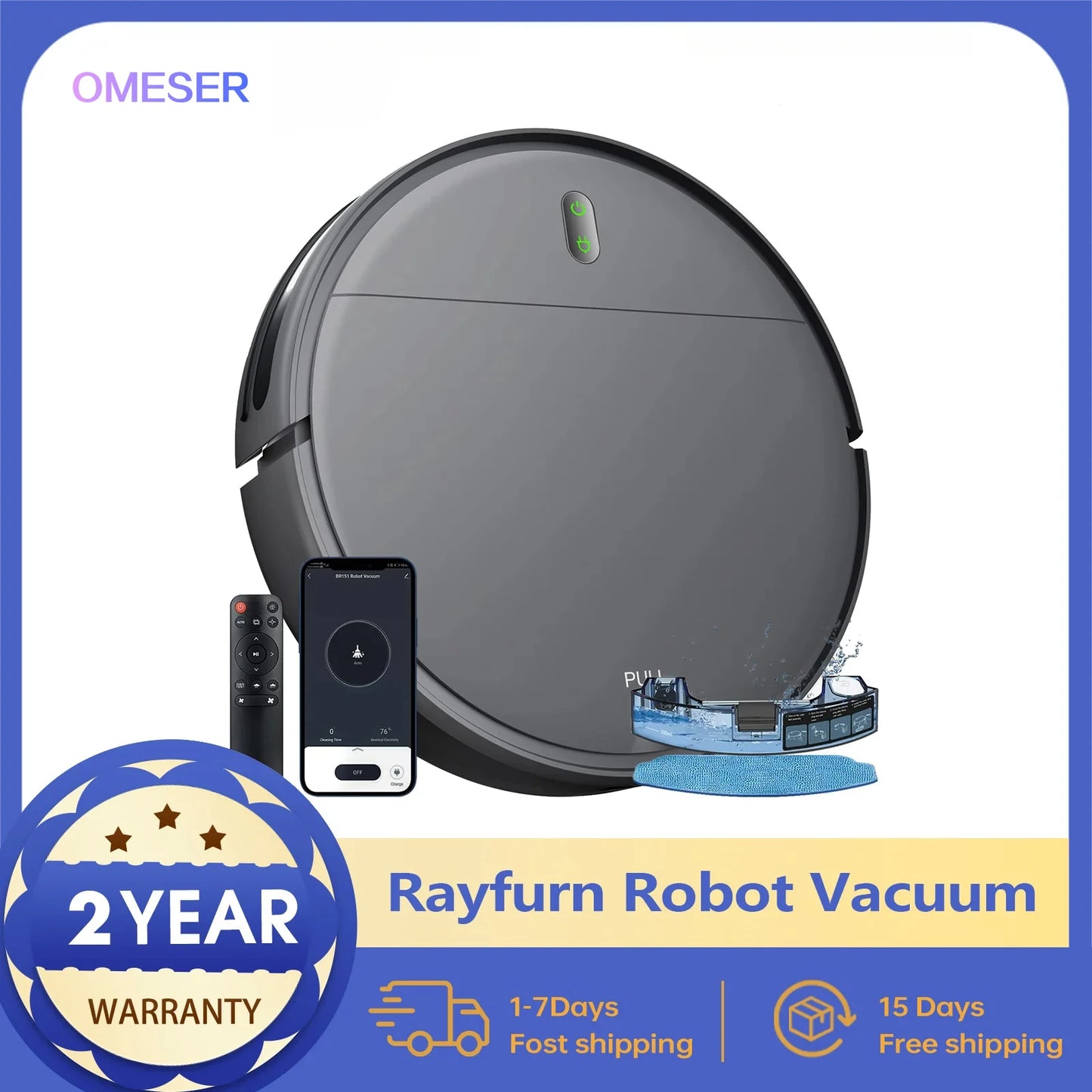 Omeser Robot Vacuum Cleaner Mop With Smart App Control