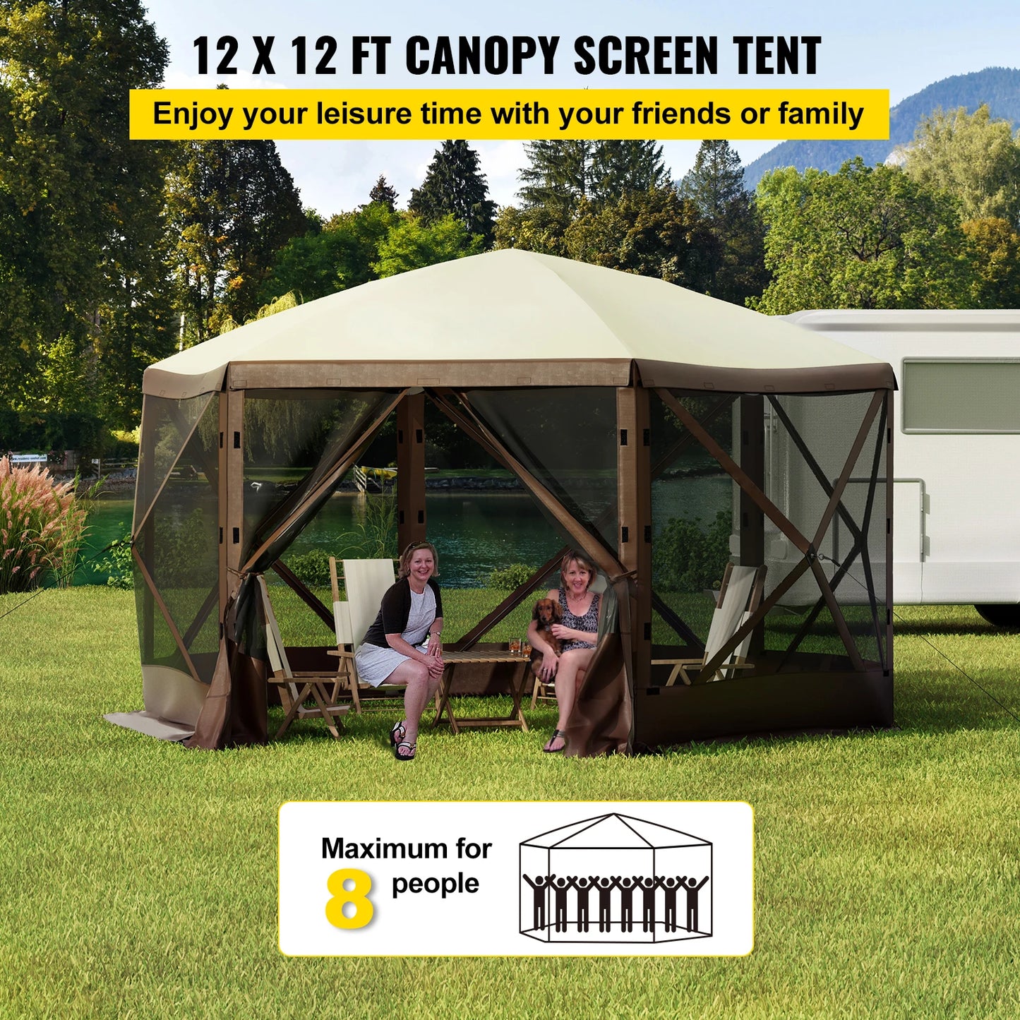 SucceBuy Spacious Pop Up Camping Gazebo Shelter 12x12