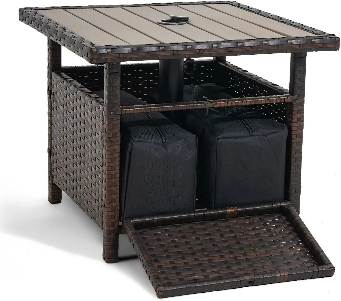 All Weather Wicker Umbrella Stand With Dual Weight Bags