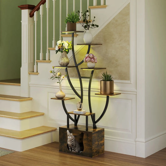 Stylish 8 Tiered Corner Plant Stand with Grow Lights