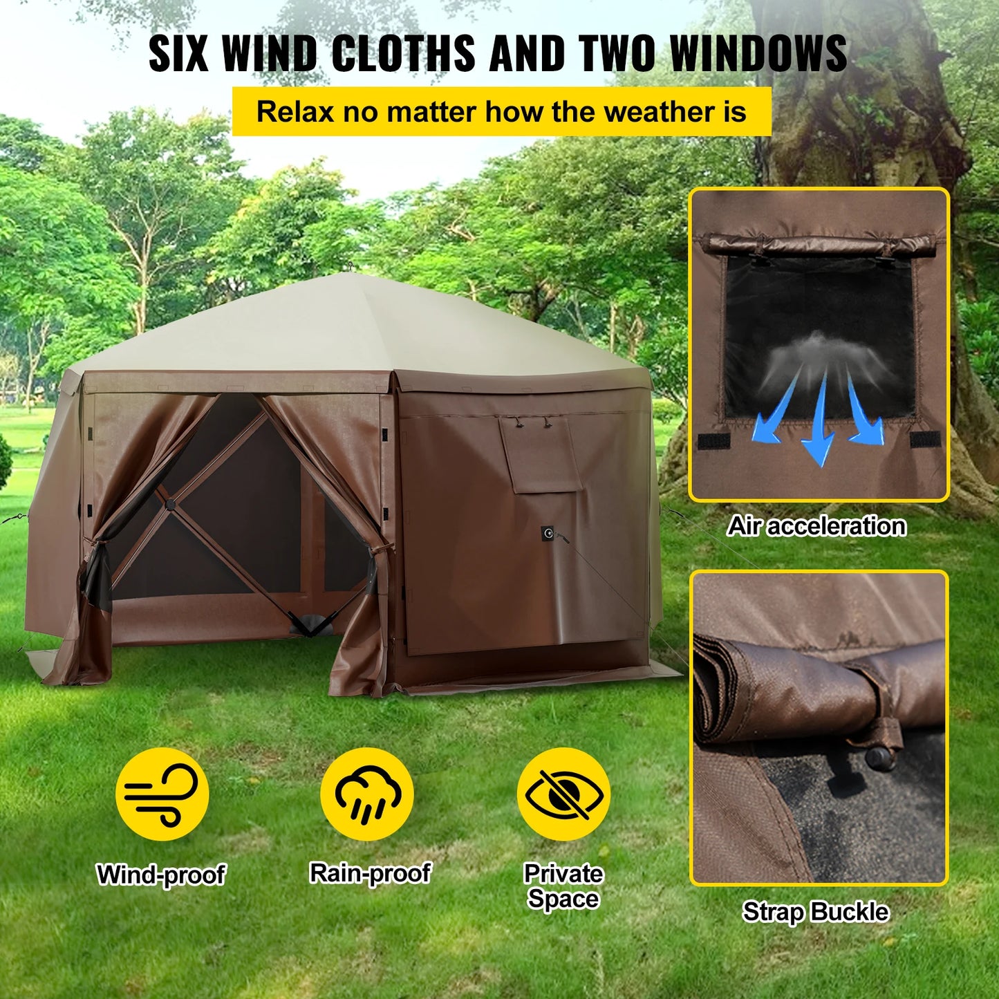 SucceBuy Spacious Pop Up Camping Gazebo Shelter 12x12