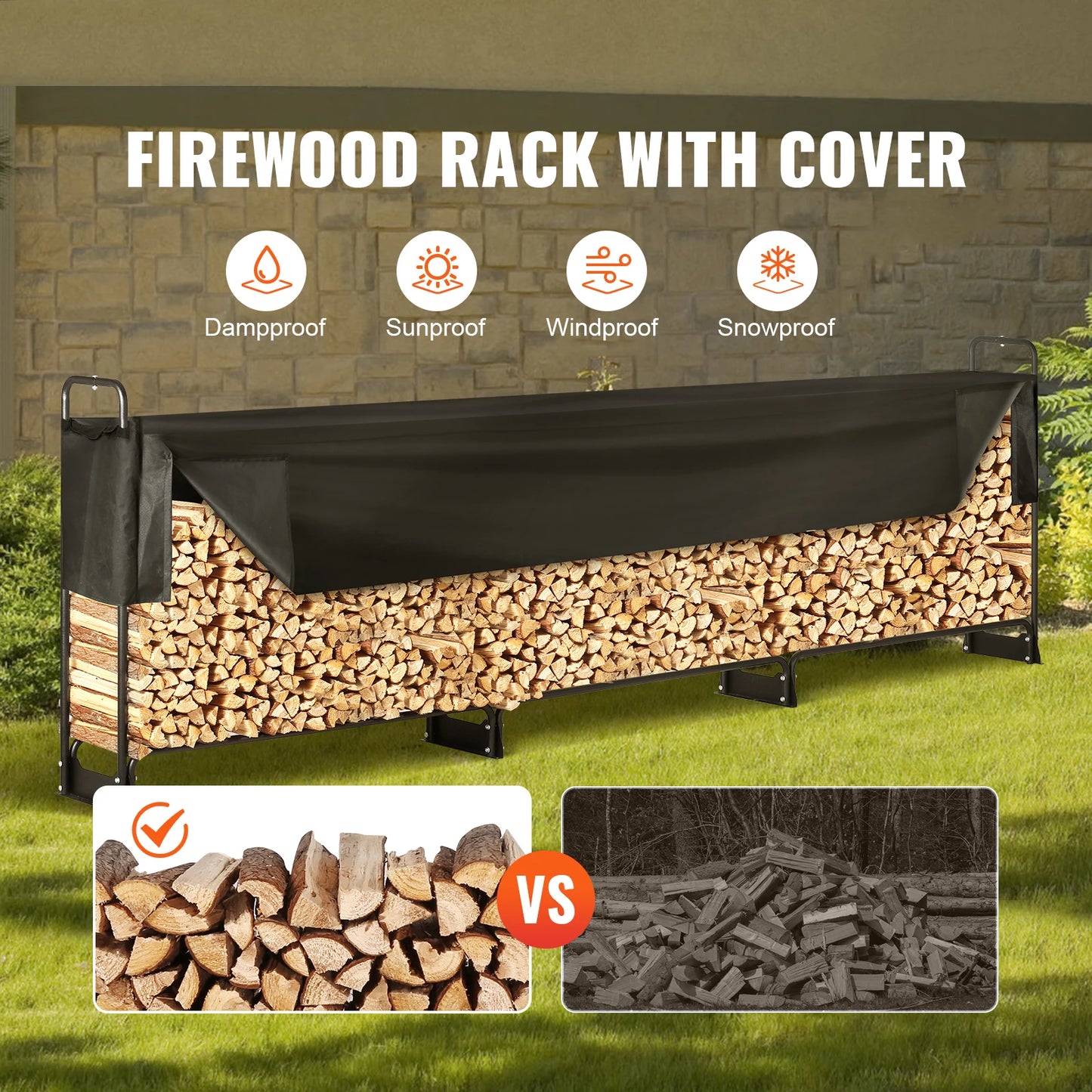 Outdoor Firewood Rack With Cover Heavy Duty Holder Patio