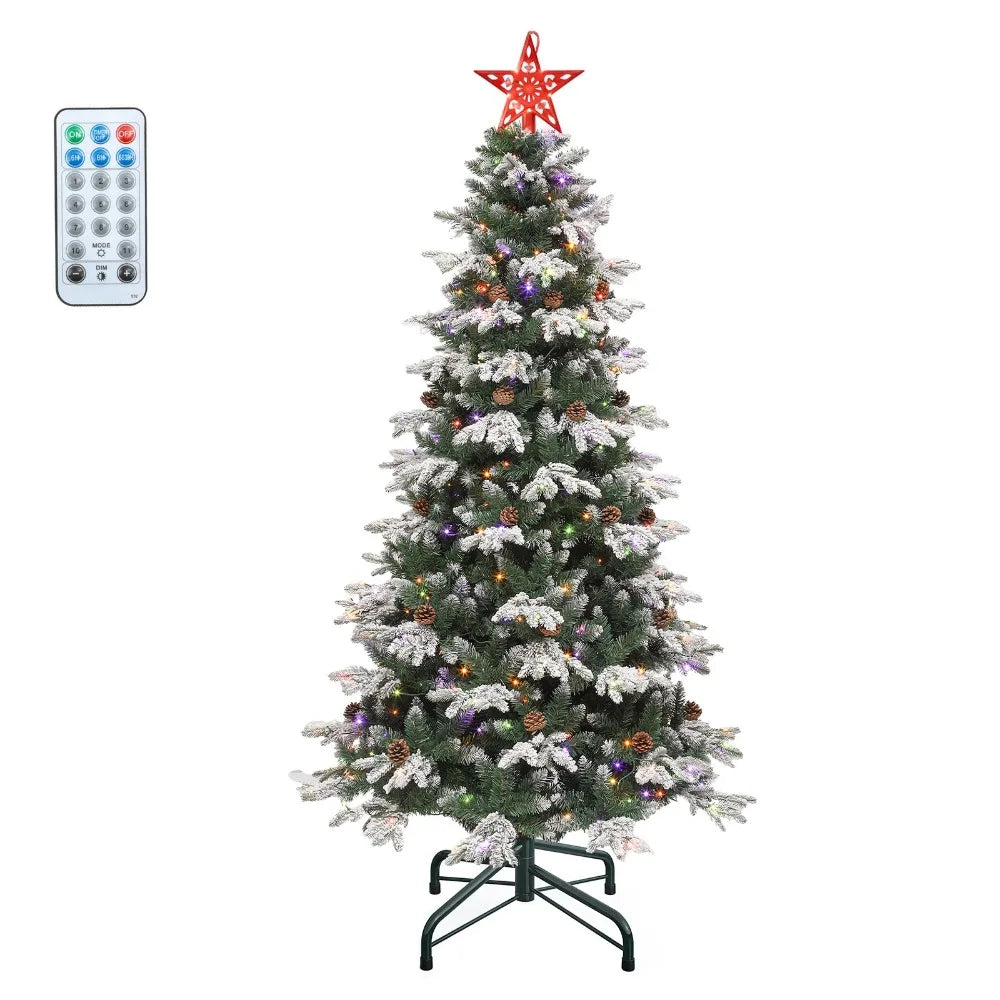 6ft Pre Lit Flocked Tiered Christmas Tree With Remote
