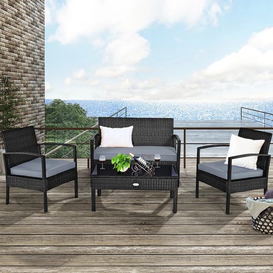 Stylish 4 Piece Outdoor Rattan Wicker Set for Comfort
