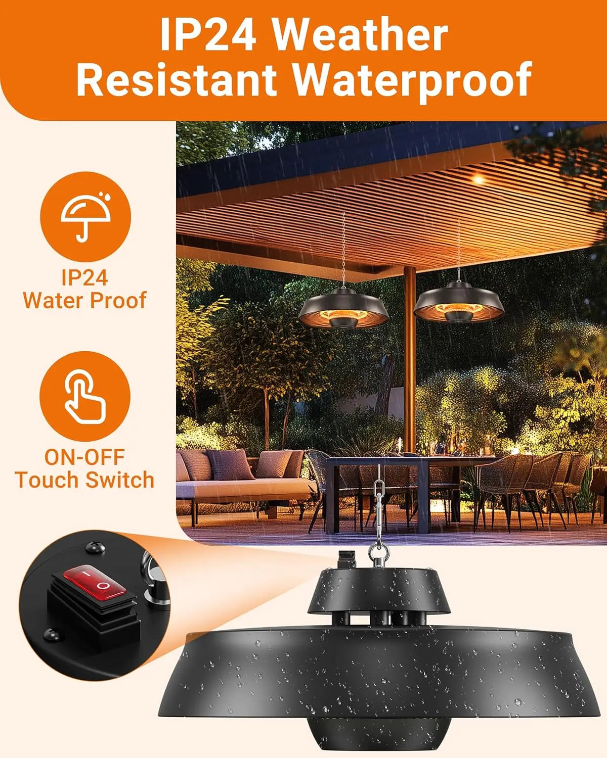 Patio Heater 1500W Infrared With Remote Outdoor Hanging
