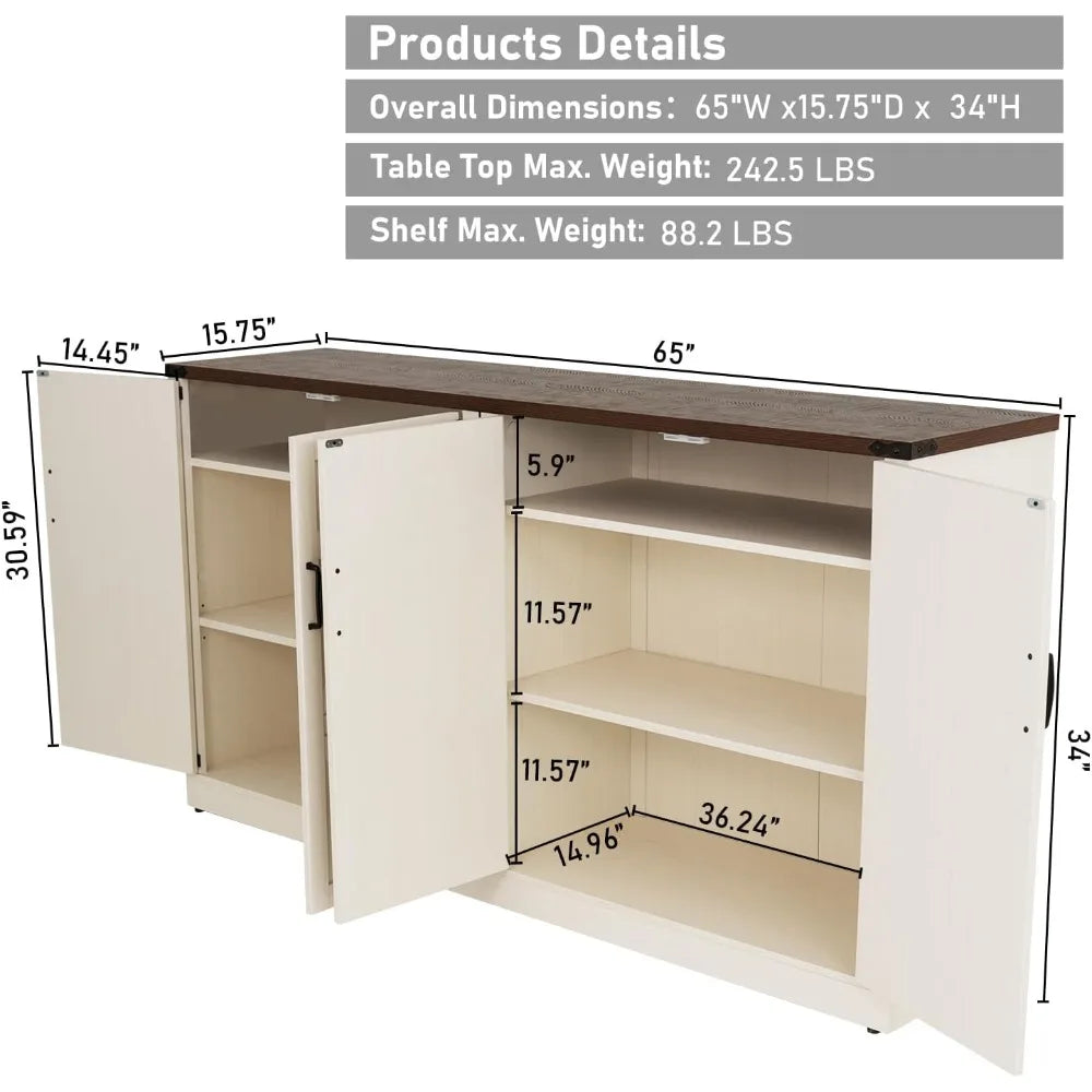 65 Inch Sideboard Buffet Cabinet With Ample Storage Modern
