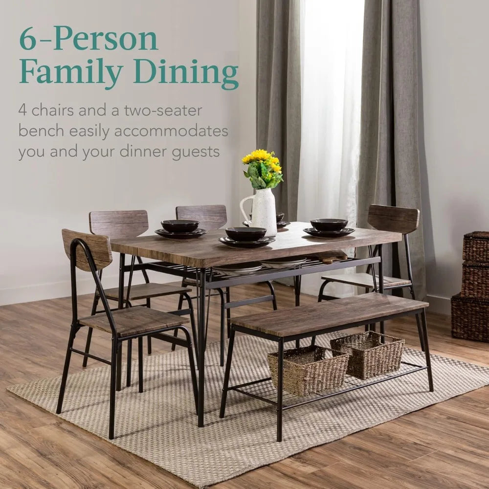 Modern 6 Piece Dining Set With Storage Racks And Bench