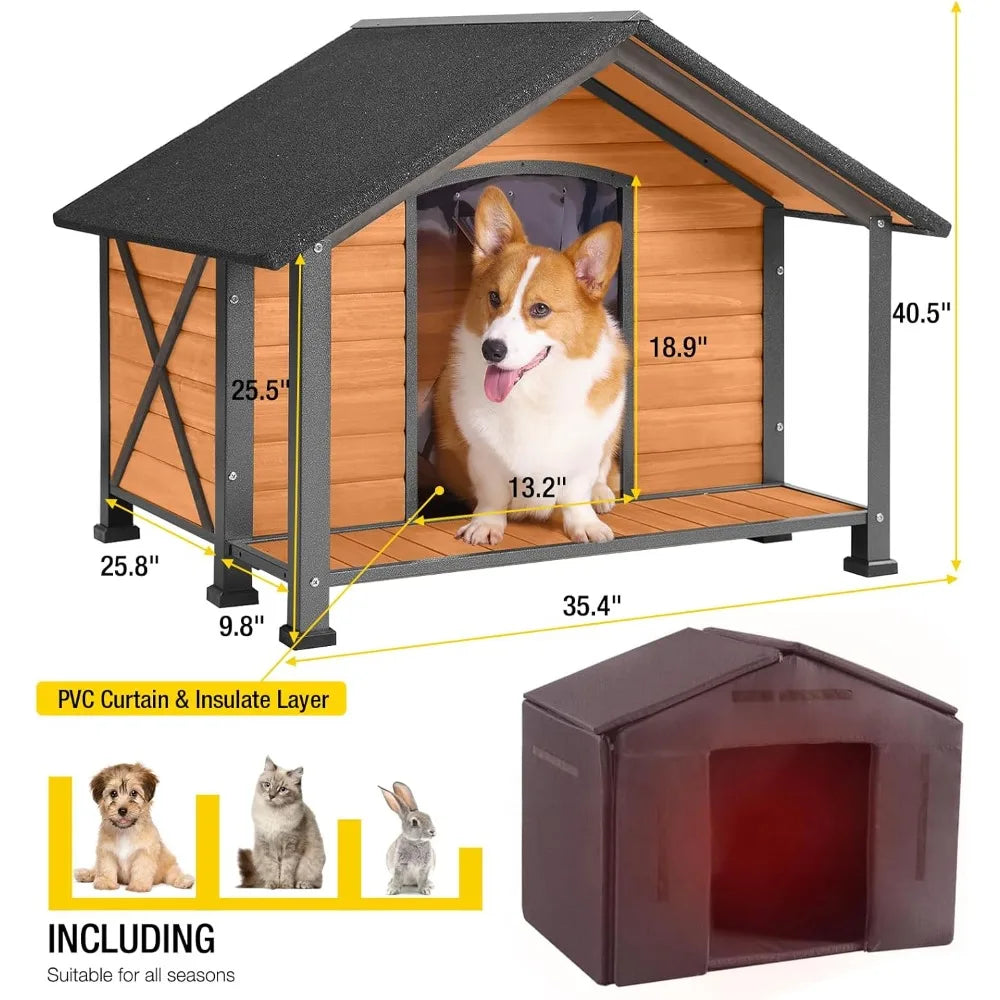 Insulated Outdoor Dog House With Iron Frame And Porch