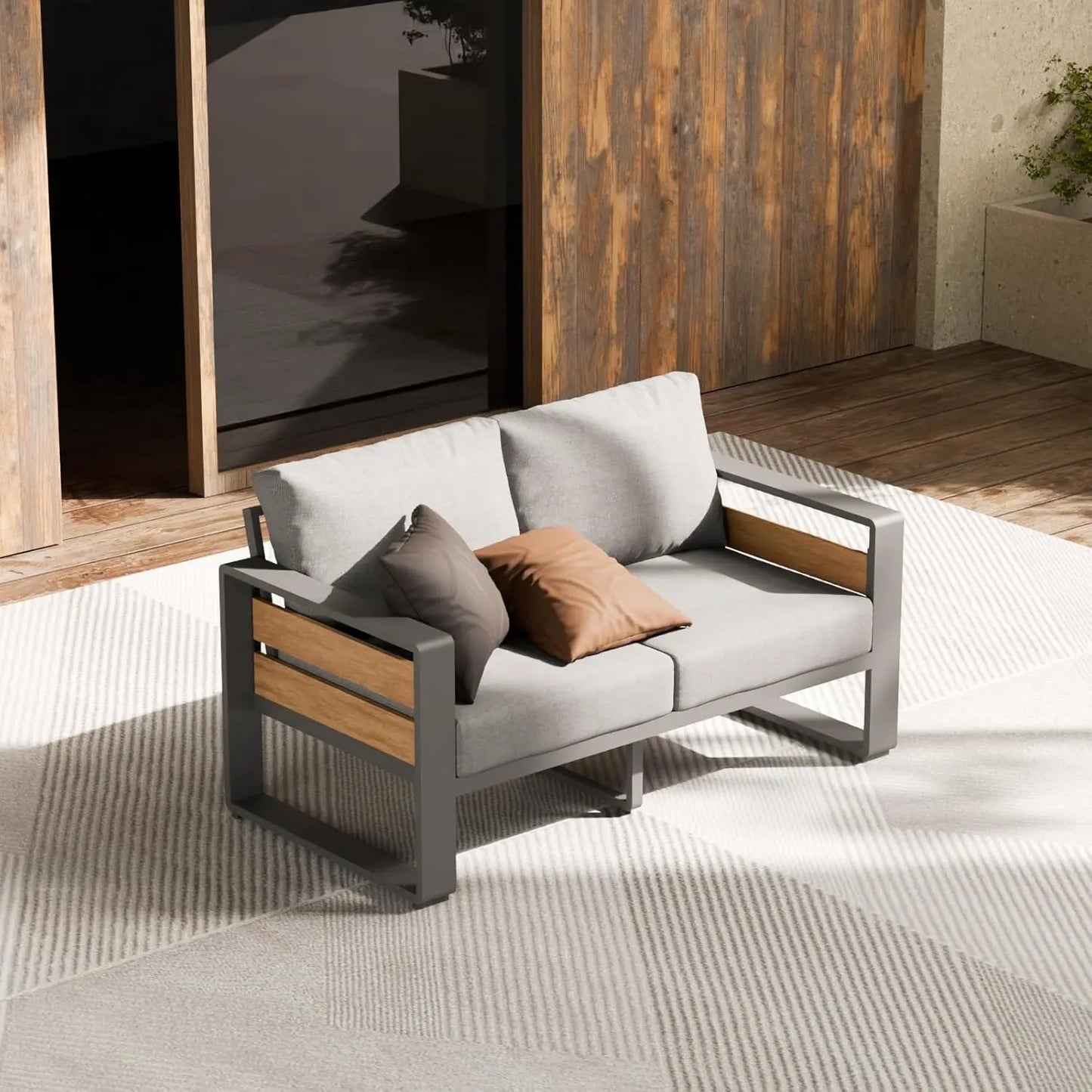 Aluminum Outdoor Patio 2 Piece Armchairs Washable Cushions