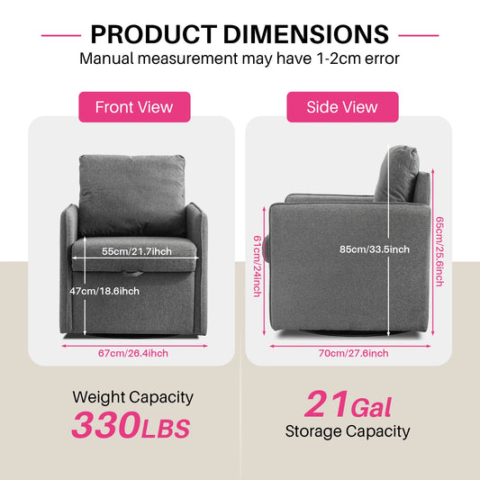 Redlife Upholstered Swivel Chair With Storage And Plush Back