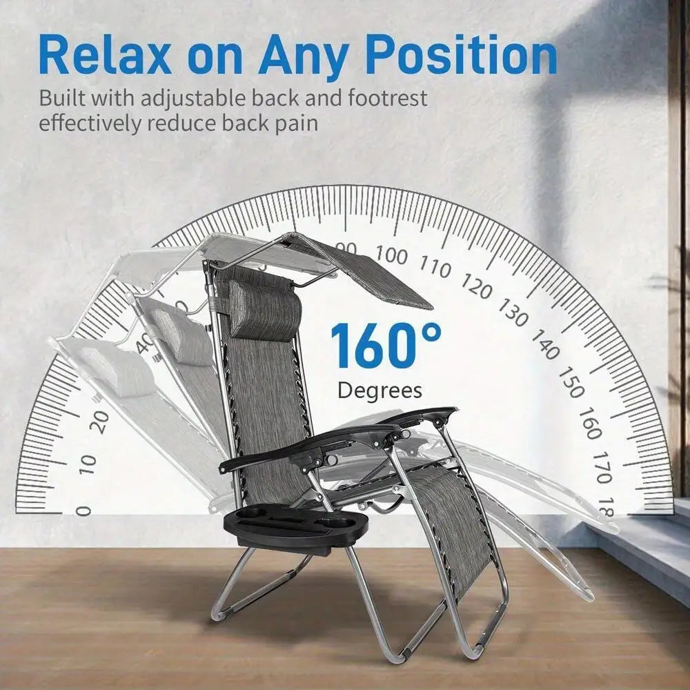 Heavy Duty Zero Gravity Folding Lounge Chair with Canopy and Cup Holder
