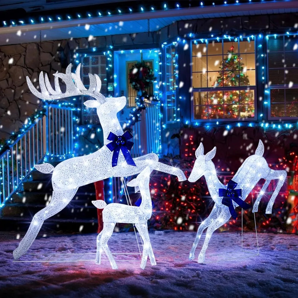 Lighted Christmas Reindeer Set 3 Pieces Bright White Lights