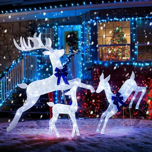 Lighted Christmas Reindeer Set 3 Pieces Bright White Lights