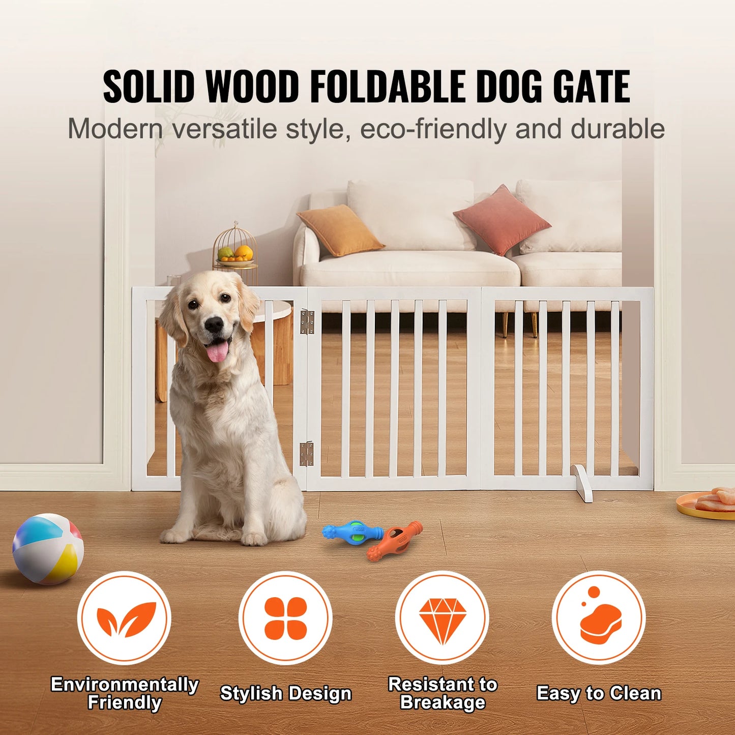 Free Standing Dog Gate Foldable 3 Panels For Narrow Passages