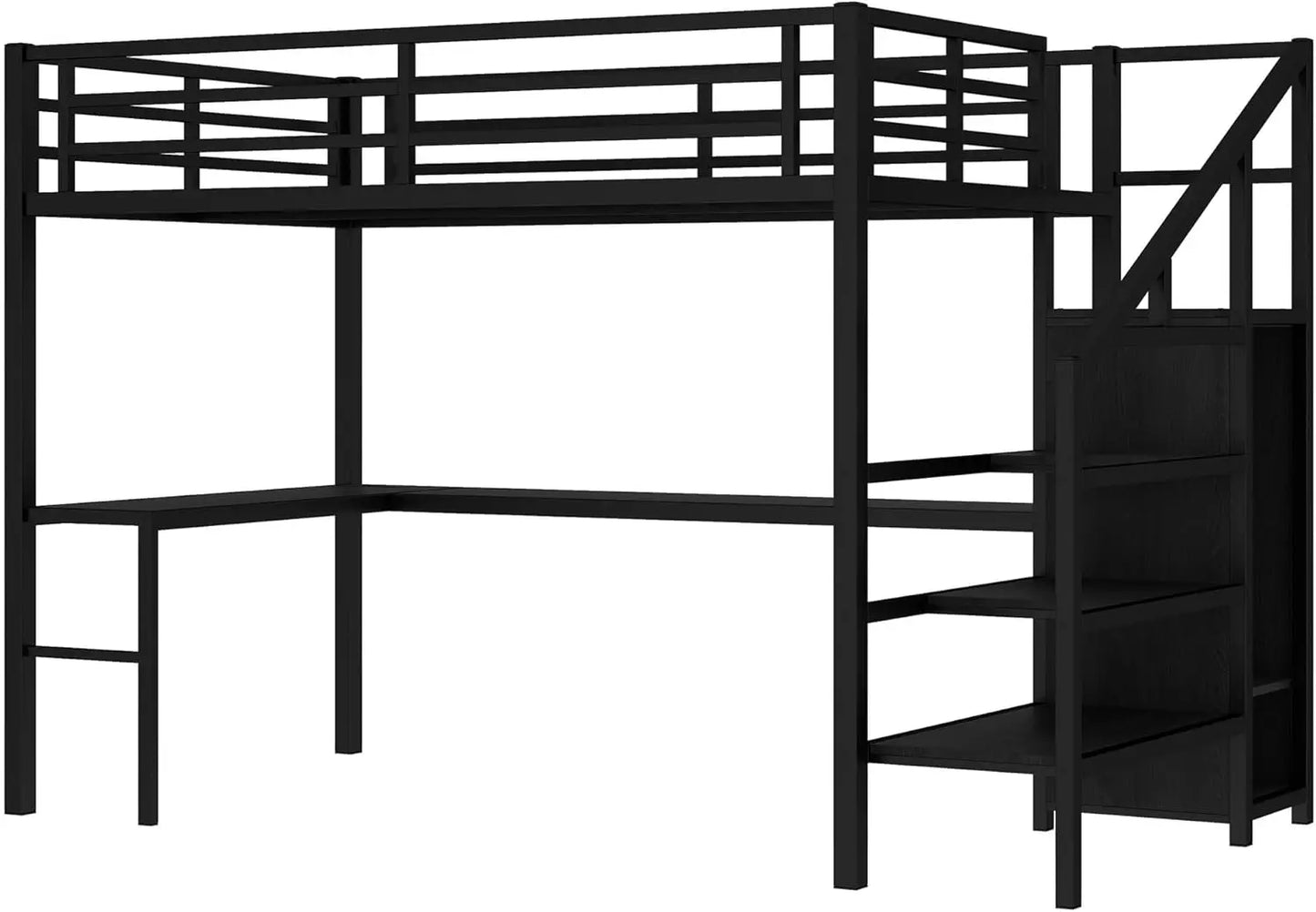 Full Size Metal Loft Bed With Desk Wardrobe Led Lights