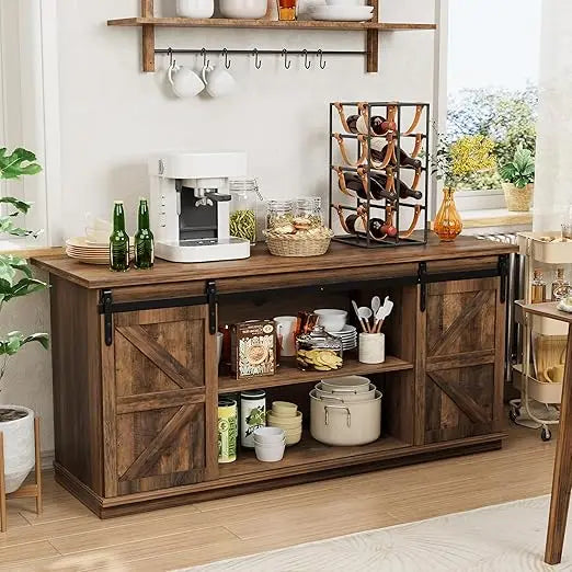 Farmhouse Sideboard Buffet Cabinet With Sliding Doors