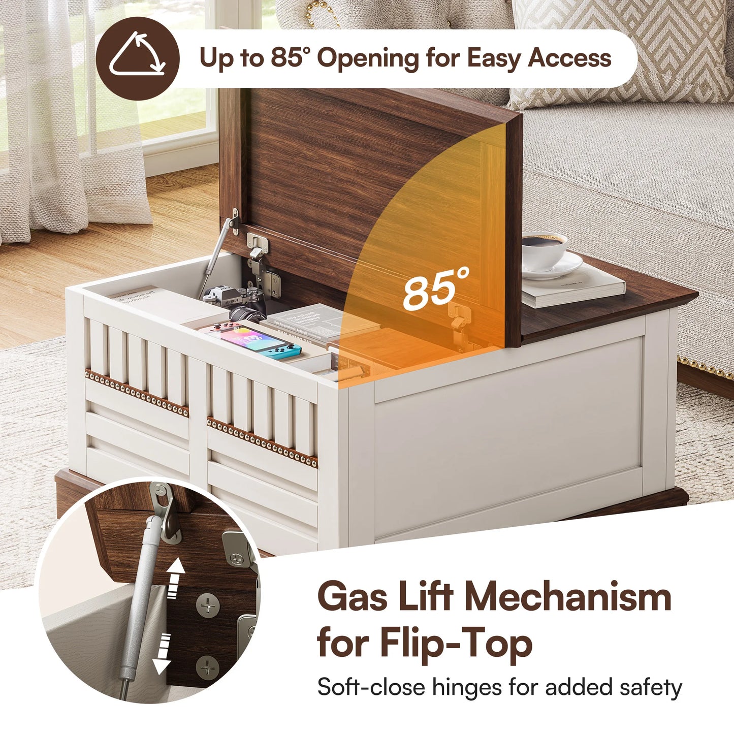 Farmhouse Lift Top Coffee Table With Hidden Storage