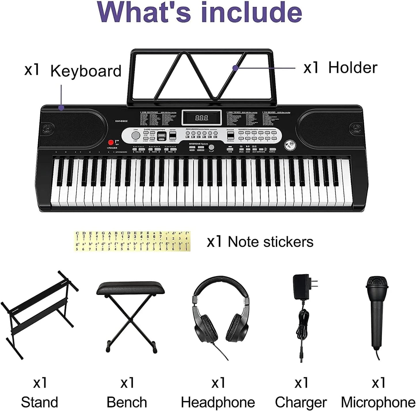 61 Key Keyboard Piano for Beginners with Bench and Mic