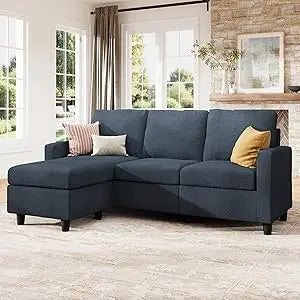 Blue L Shaped Convertible Sofa With Reversible Chaise